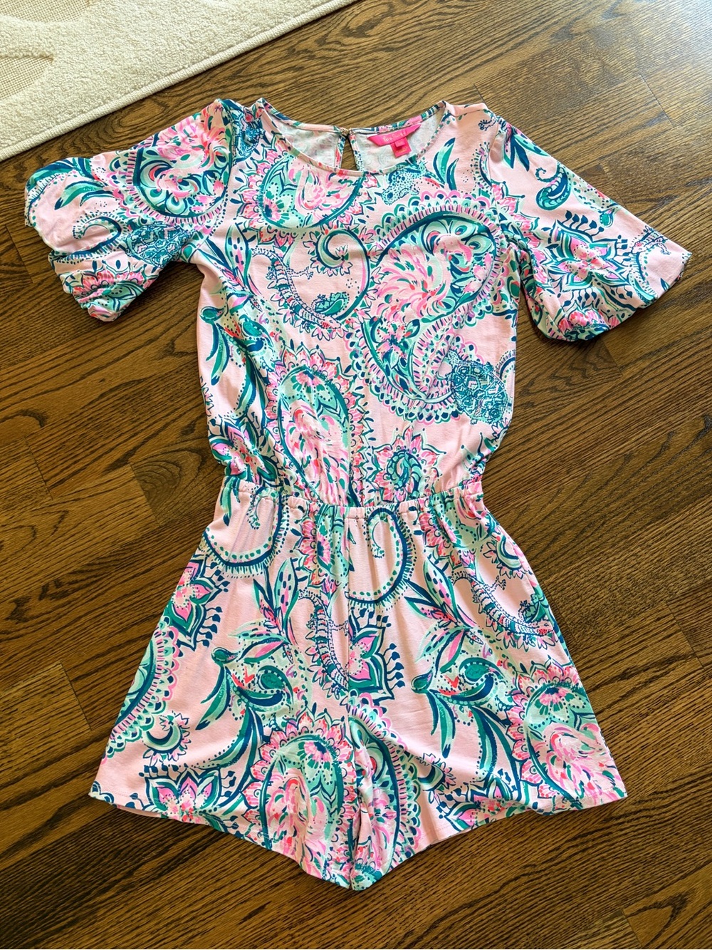 Lilly Pulitzer Britton Romper in Pink Tropics Tint Tangerine Dream